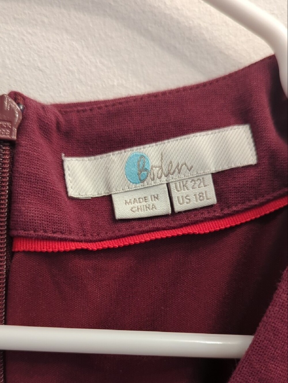 Boden Burgundy Ponte-Knit Dress with Red Trim (US 18L) - Picture 2 of 5